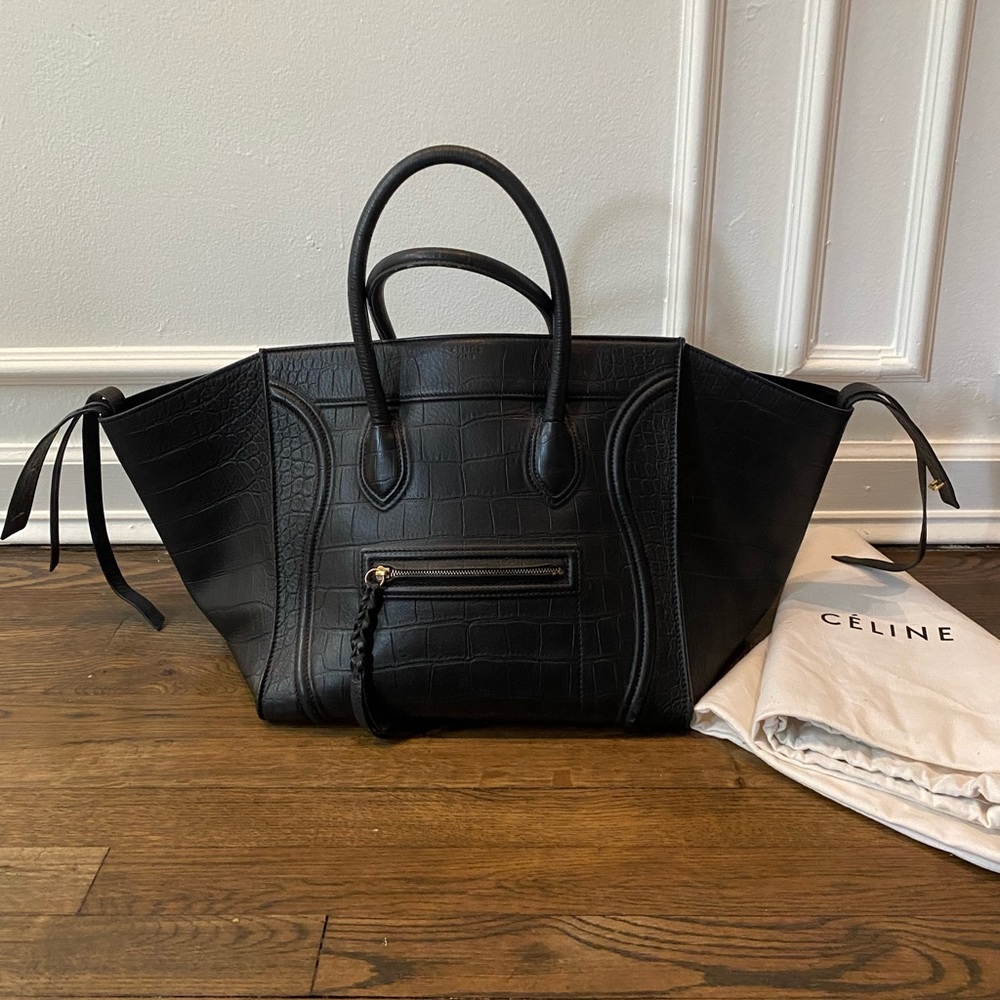 Celine phantom luggage tote embossed croc